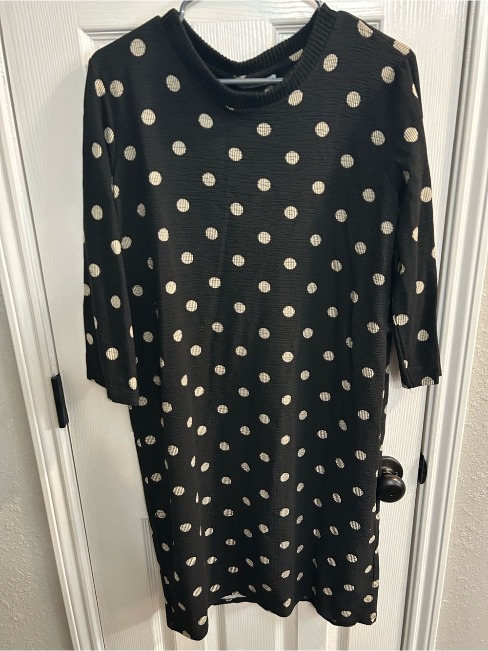 Zara Womens Black White Polka Dot Spotted Slit Dress Long Sleeves Blogger Size L